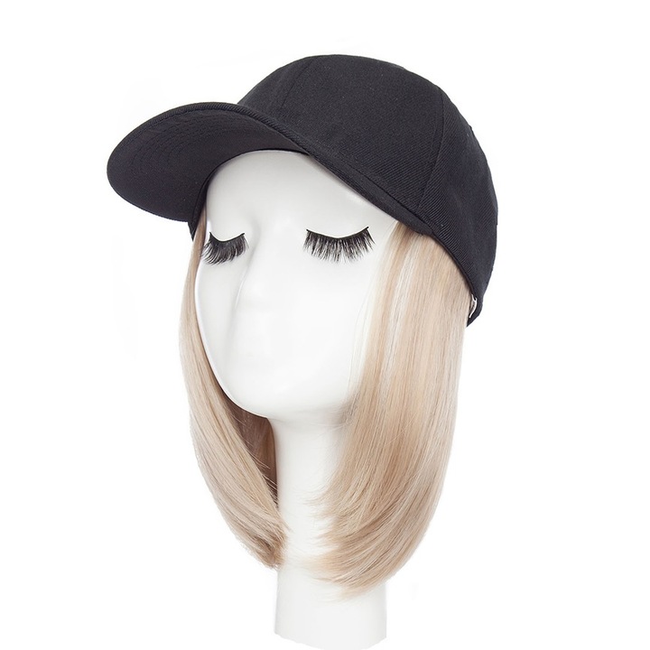 Peruca Blond Cenusiu, model bob, tip sapca baseball, Animis Beauty ®, fibra sintetica cu aspect natural, par drept, fara breton, 36 cm