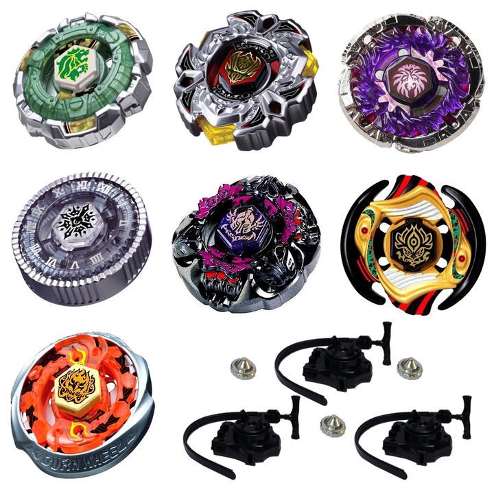 Csomag titirezi 4D DEFENSE 7 db. + 3 kilövő + 3 fémhegy: BB106 Fang Leone, BB114 Variares, BB116A Jade Jupiter, BB104 Basalt Horogium, BB80 Gravity Perseus, BBP01 Vulcan Horseus, BB59 Super Phoenix