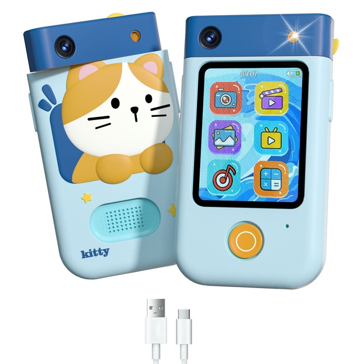 Camera digitala de 48 MP, 1080p Joc pentru camere pentru bebelusi, lanterna, ceas cu alarma MP3 / BLS-I9 / Pisoi Albastru