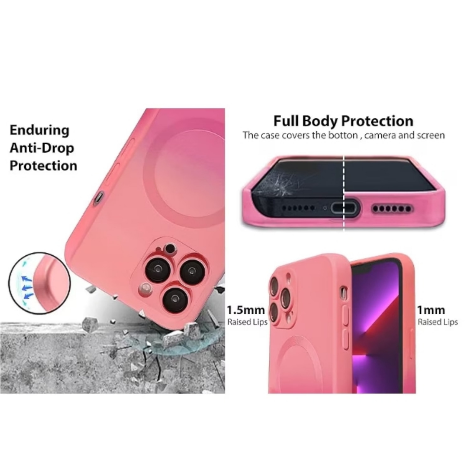 Husa gradient de protectie MagSafe tip bumper compatibila cu Apple iPhone 16 pro max, enkourakoko®, Roz