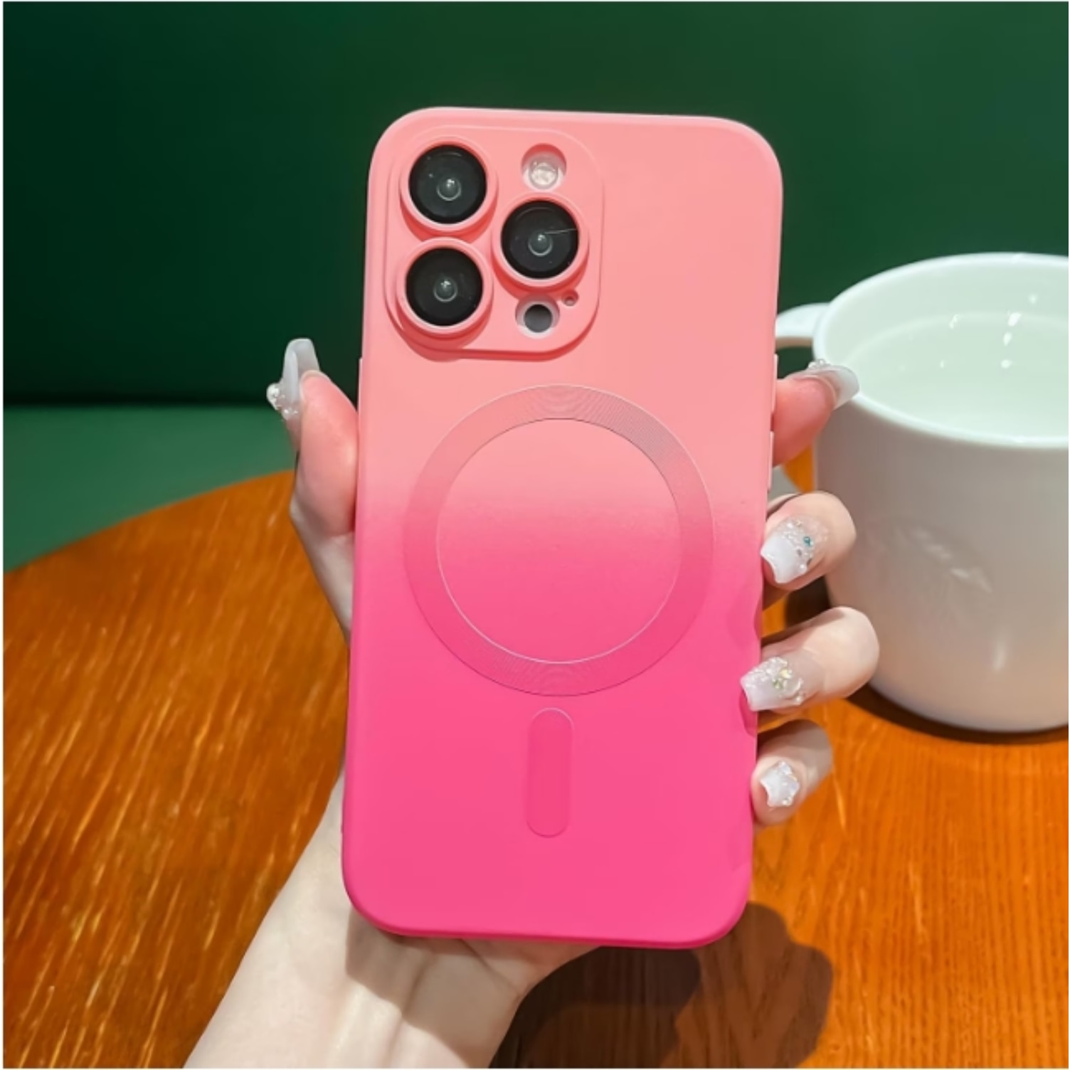 Husa gradient de protectie MagSafe tip bumper compatibila cu Apple iPhone 16 pro max, enkourakoko®, Roz