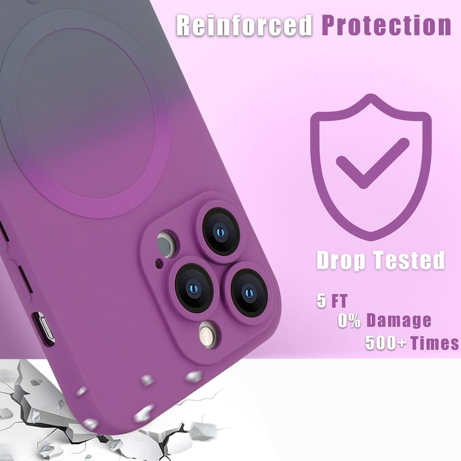 Husa gradient de protectie MagSafe tip bumper compatibila cu Apple iPhone 16 plus, enkourakoko®, Gri Violet