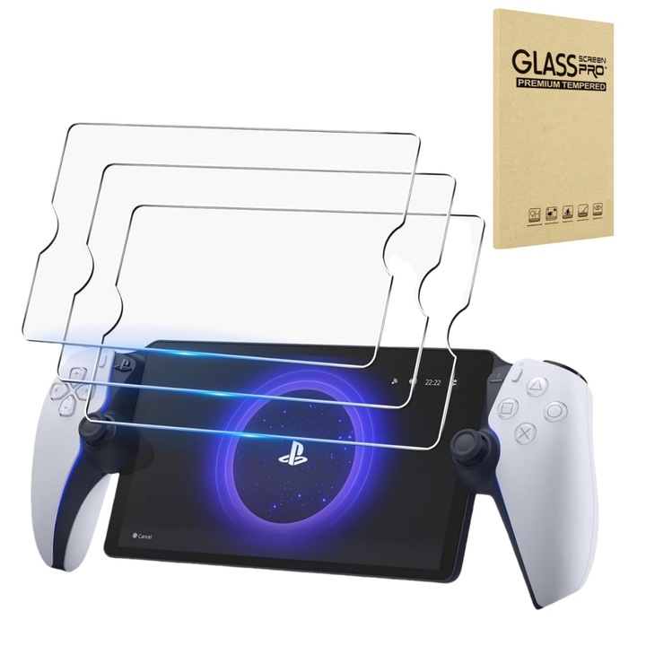 Set 3 folii de protectie pentru PlayStation Portal, Sticla Ultra HD, duritate 9H, enkourakoko®, Transparent