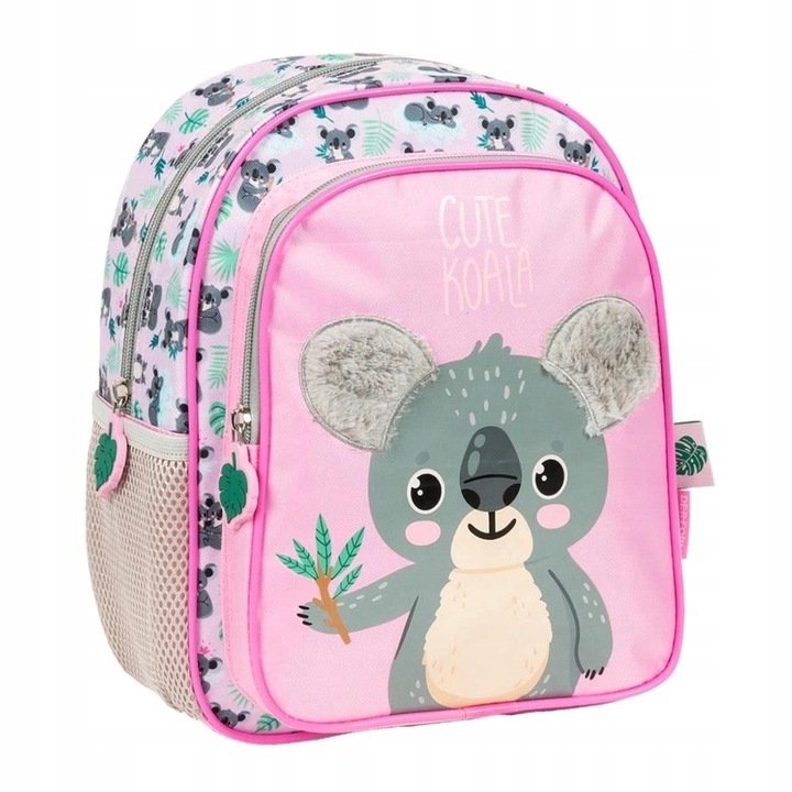 Детска раница, Zola, 2 отделения, 2 мрежести странични джоба, регулируеми меки презрамки, лека, розова, пухкава коала, 29 x 23 x 14 cm