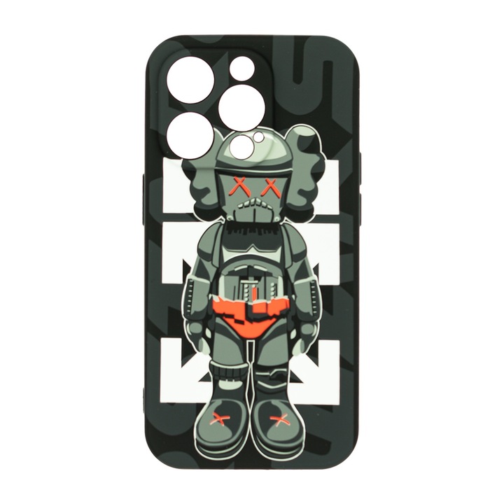 Husa de telefon, LUXO, compatibil cu iPhone 14 Pro, model DarkTrooper Kaws cu efect fosforescent, TPU, multicolor