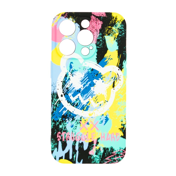 Husa de telefon, LUXO, compatibil cu iPhone 14 Pro, model Monster Splash cu efect fosforescent, TPU, multicolor