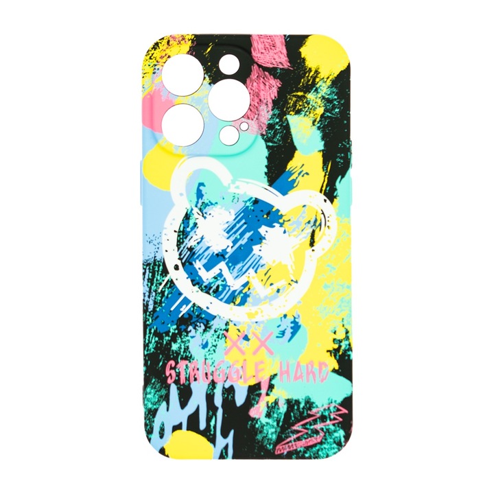 Husa de telefon, LUXO, compatibil cu iPhone 14 Pro Max, model Monster Splash cu efect fosforescent, TPU, multicolor