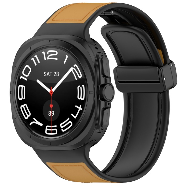 Szíj kompatibilis Samsung Galaxy Watch Ultra 47mm, C3, szilikon Flex, világosbarna