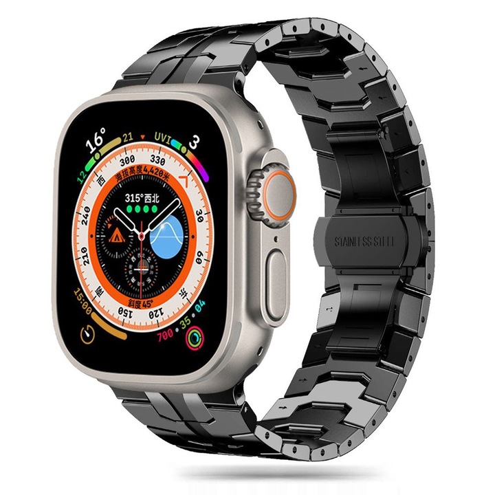 Curea pentru Apple Watch 1/2/3/4/5/6/7/8/9/10/SE/SE 2/Ultra/Ultra 2 42/44/45/46/49mm, Watchband, S46, Otel, Black