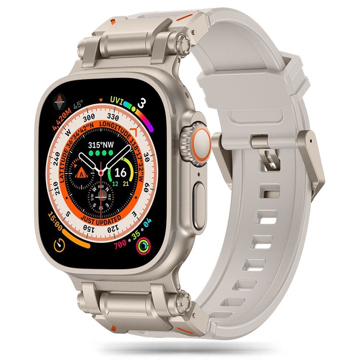 Curea pentru Apple Watch 1/2/3/4/5/6/7/8/9/10/SE/SE 2/Ultra/Ultra 2 42/44/45/46/49mm, Watchband, S45, Silicon, Titanium Silver Starlight