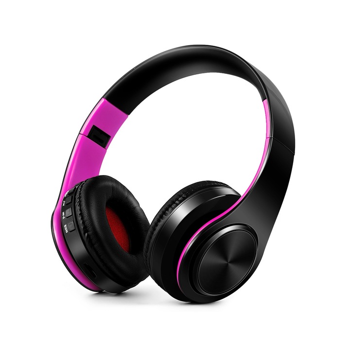 Casti over-ear, LPT660, stereo Hi-Fi, Bluetooth wireless, potrivite pentru sport, negru si roz