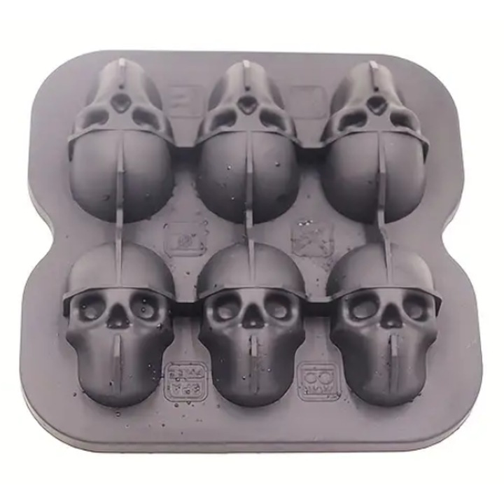 Forma din silicon pentru gheata, Zola, 6 cuburi, model craniu 4.5x3x4 cm, negru