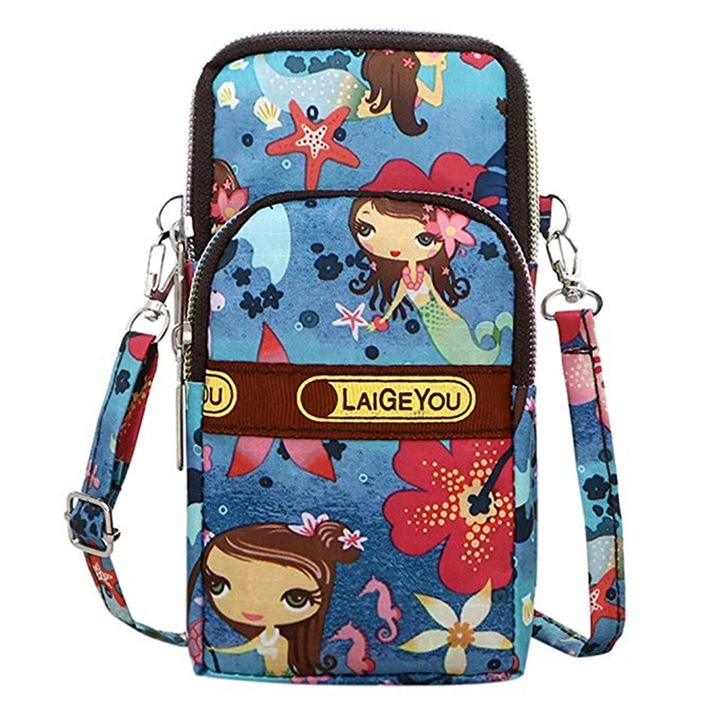 Lingziming női táska, nylon, váll/kéz, cipzárral záródik, 8x6x17cm, tarka