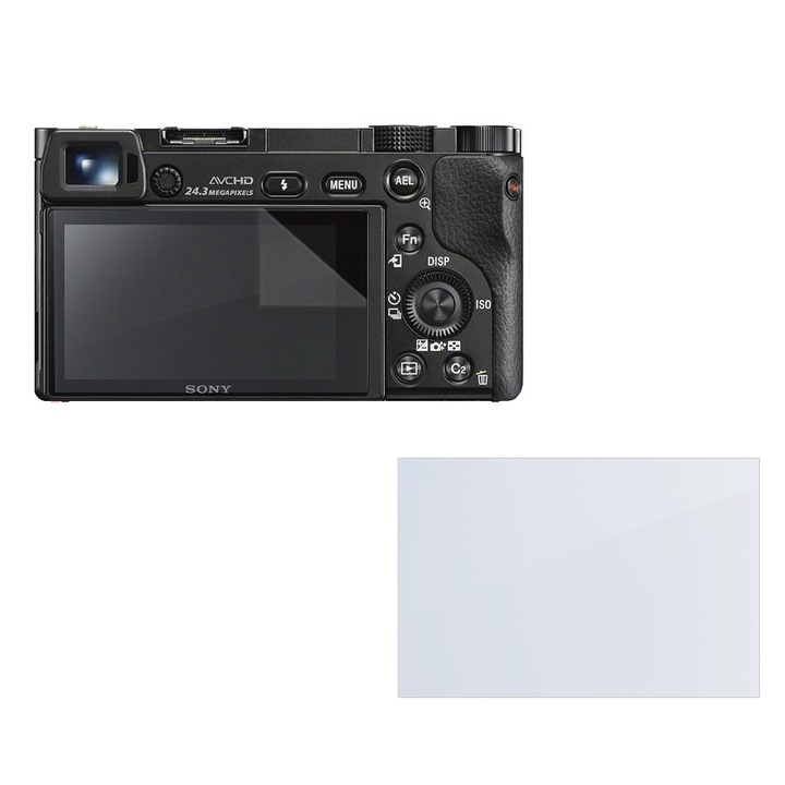 Set protectie compatibil cu Sony A6000, COMANDO Focus Shield, 1 Folie de Silicon Rezistenta pentru Ecran, Anti-Reflexie, Anti-zgarieturi, Proprietati Regenerabile, Protectie Anti-Amprente, Aplicare usoara, Transparent