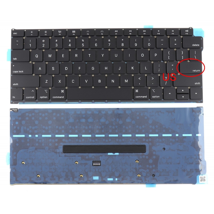 Billentyűzet Apple MacBook Air 13 A1932 2019-hez, megvilágított amerikai elrendezés kis belépő keret nélkül