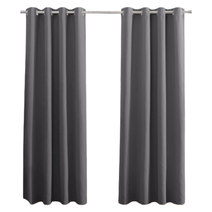 Set de 2 perdele, Pony Dance, prindere cu inele metalice, 140 x 220 cm, Gri