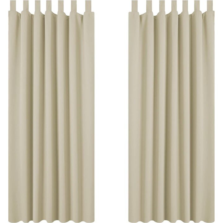 Draperii cu bride, Deconovo, 140 x 290 cm, Opace, Blackout, pentru Intunecarea camerei, Protectie termica si lumina, perfect pentru Ferestre si Usi Dormitor/ Living, Set 2 bucati, Bej deschis