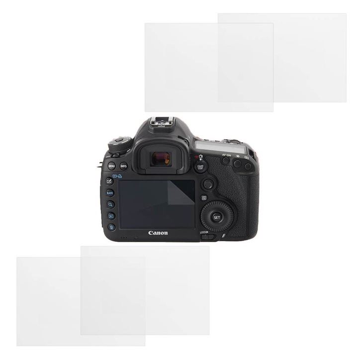 Set protectie compatibil cu Canon EOS 5D Mark III, COMANDO Focus Shield, 4 Folii de Silicon Rezistente pentru Ecran, Anti-Reflexie, Anti-zgarieturi, Proprietati Regenerabile, Protectie Anti-Amprente, Aplicare usoara, Gri Transparent