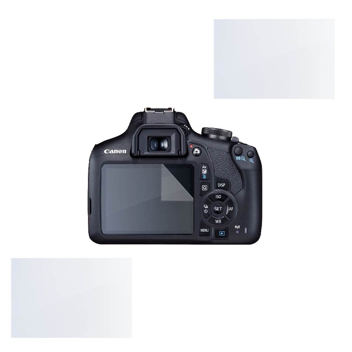 Set protectie compatibil cu Canon EOS 2000D, COMANDO Focus Shield, 2 Folii de Silicon Rezistente pentru Ecran, Anti-Reflexie, Anti-zgarieturi, Proprietati Regenerabile, Protectie Anti-Amprente, Aplicare usoara, Transparent