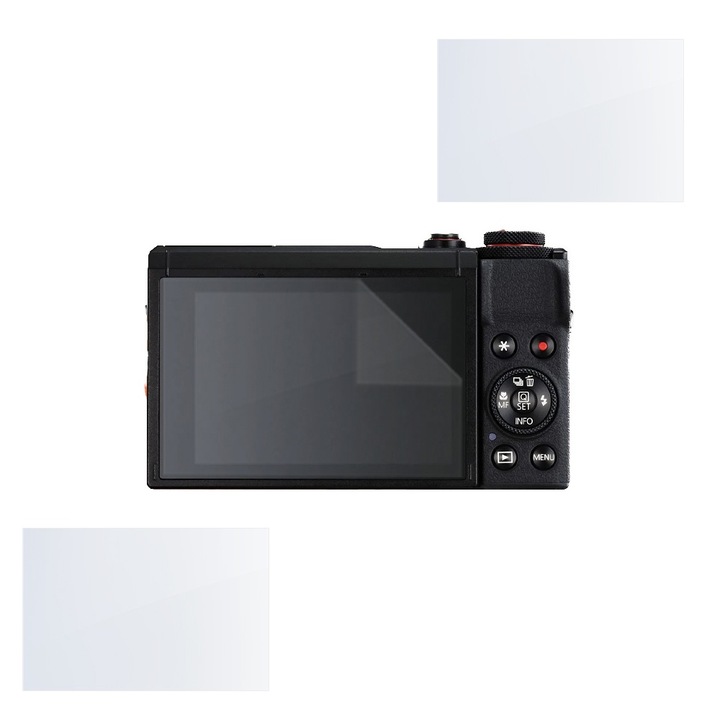 Canon PowerShot G7 X Mark III kompatibilis védőkészlet, COMMANDO Focus Shield, 2 ellenálló szilikonfólia a képernyőhöz, tükröződésmentes, karcolásgátló, regenerálható tulajdonságok, ujjlenyomat elleni védelem, egyszerű felhordás, átlátszó