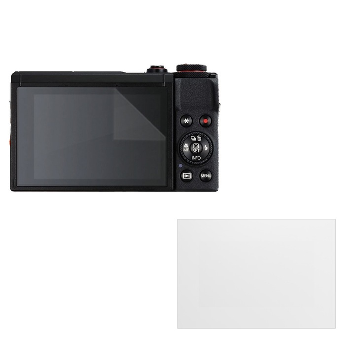 Set protectie compatibil cu Canon PowerShot G7 X Mark III, COMANDO Focus Shield, 1 Folie de Silicon Rezistenta pentru Ecran, Anti-Reflexie, Anti-zgarieturi, Proprietati Regenerabile, Protectie Anti-Amprente, Aplicare usoara, Gri Transparent