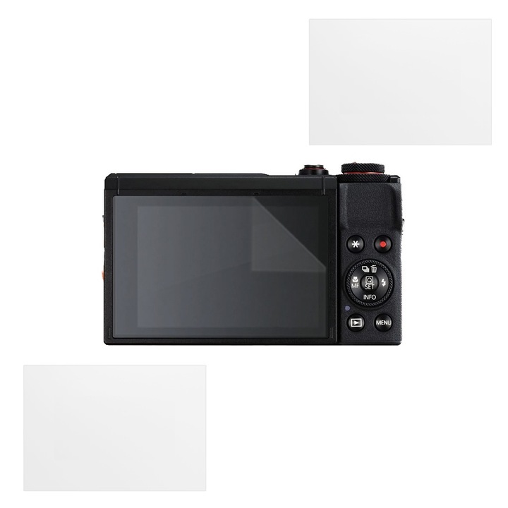 Canon PowerShot G7 X Mark III kompatibilis védőkészlet, COMMANDO Focus Shield, 2 ellenálló szilikon fólia a képernyőhöz, tükröződésmentes, karcolásgátló, regenerálható tulajdonságok, ujjlenyomat elleni védelem, egyszerű felhordás, átlátszó szürke