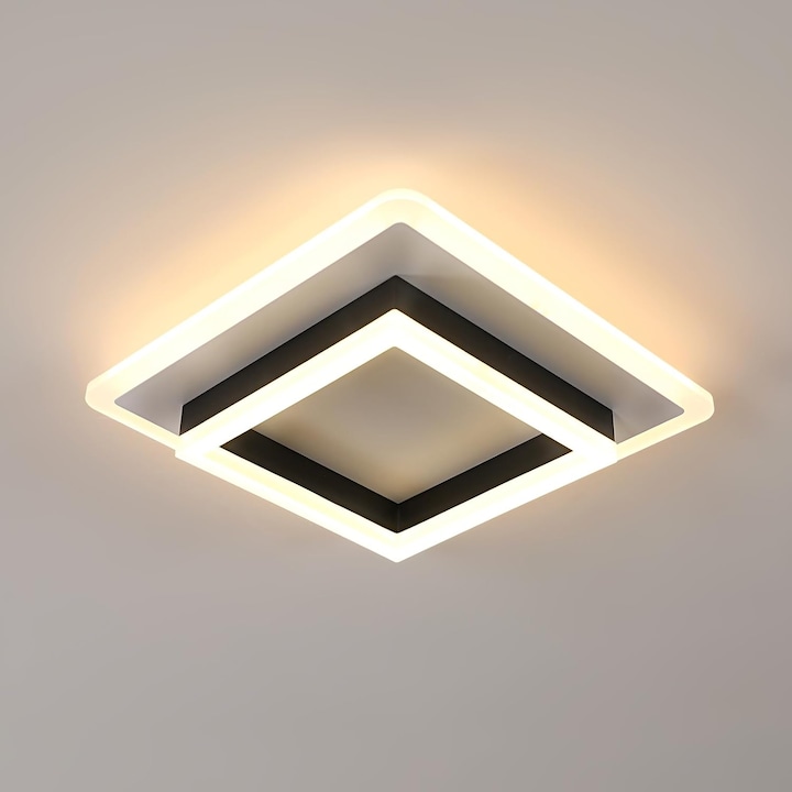 Led таванна лампа, Mckalen, 30 W 3500 Lm, черна квадратна таванна лампа за спалня, всекидневна, кухня, коридор, топла светлина 3000 K, дължина 30 см