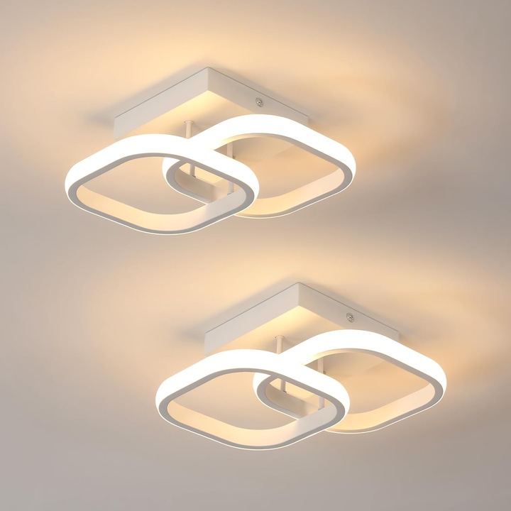 Комплект от 2 LED плафониери Mckalen, 24w 2700lm, квадратни, топла светлина 3000K, за спалня, всекидневна, алея, коридор, балкон, стълбище