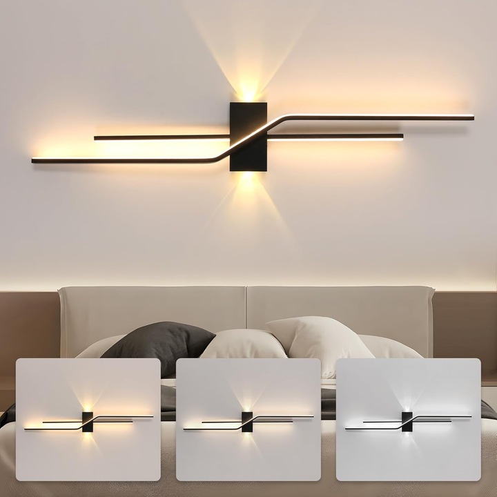 Led стенна лампа, Mckalen, 100 см, смяна на три цвята, 18w 2025 lm, За спалня, стълбище, коридор, всекидневна, черна