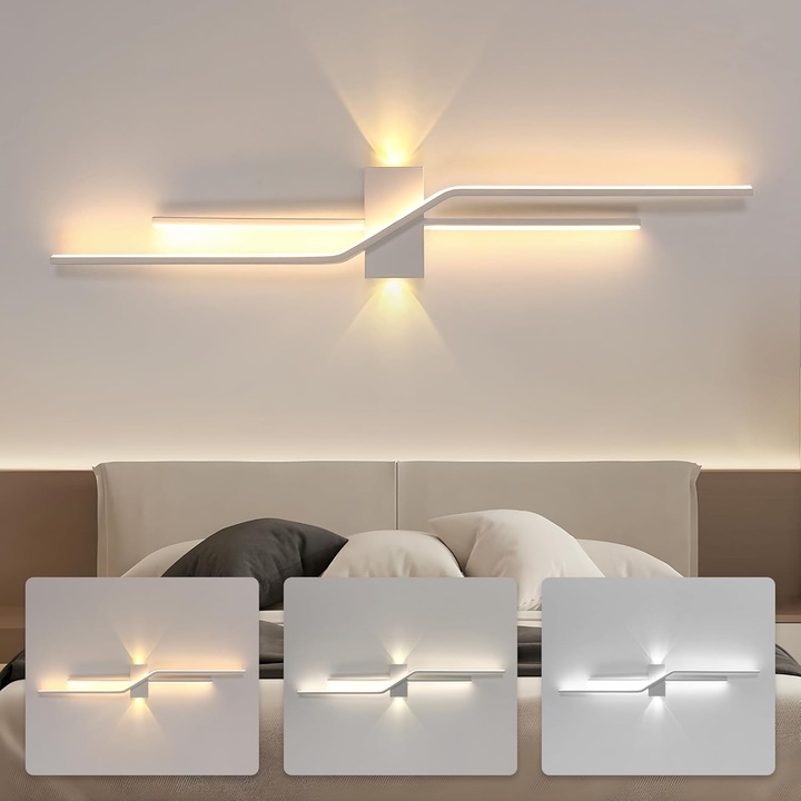 Led стенна лампа, Mckalen, 100см, сменяща се в три цвята, 18w 2025lm, за спалня, стълбище, коридор, всекидневна, бяла