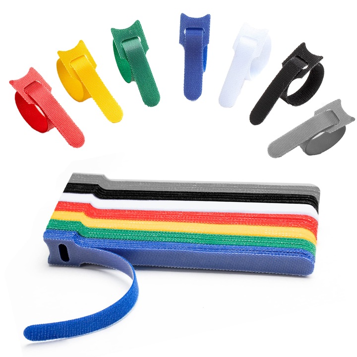 Комплект от 70 велкро ленти 10 см х 1,2 см, многоцветни ленти