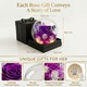 Set Trandafir etern in cupola de sticla, Excitat®, Flori conservate, Baza din lemn masiv, Iluminare LED, se pastreaza 3-5 ani, Cutie cadou, 13×13×13 cm, Violet