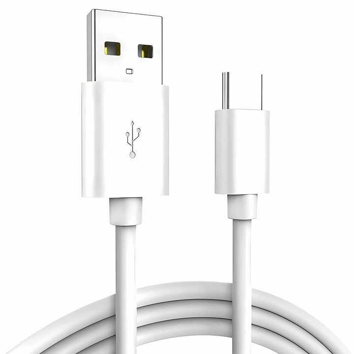 Cablu Încărcare Bervolo, USB-A la Type-C, 0.2m, Alb, PVC Rezistent