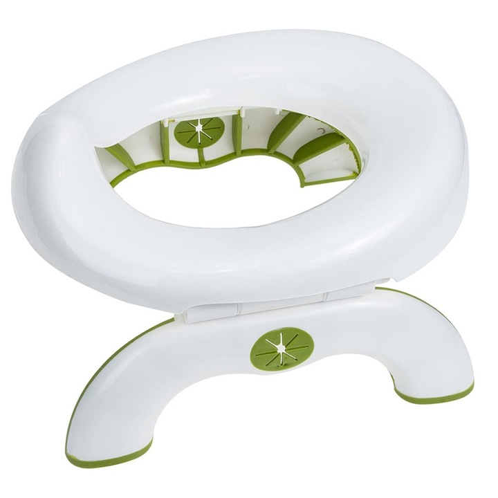 Olita 2 in 1 EDAR Pentru Calatorii, Pliabila, Reductor WC, Anti Alunecare, Cu Suport Tip Punga, 25 x 27.5 x 15 cm, Alb-Verde