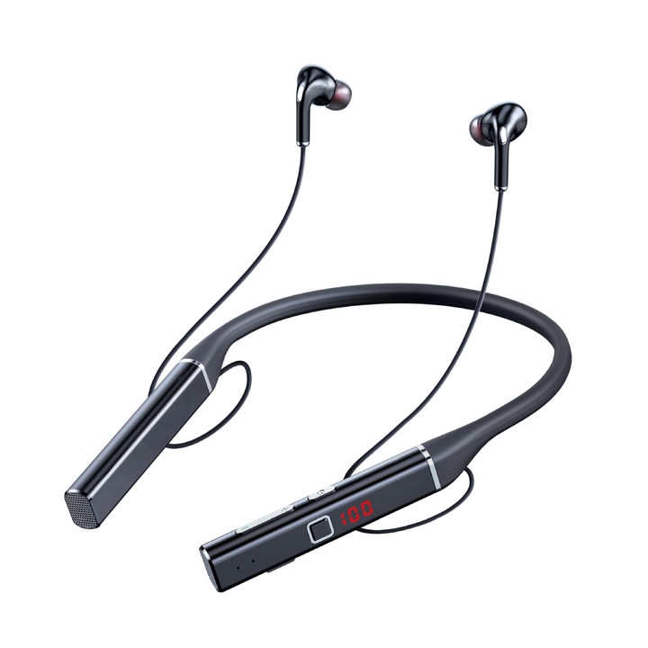 Casti In-Ear, S720 Bluetooth Neckband, Slot pentru card TF, Wireless, Apelare hands-free, Negru