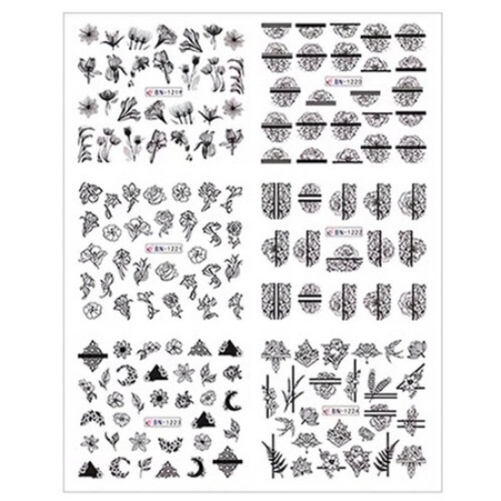 Водни стикери за маникюр ноктопластика флора BN-1219 лист 6 бр