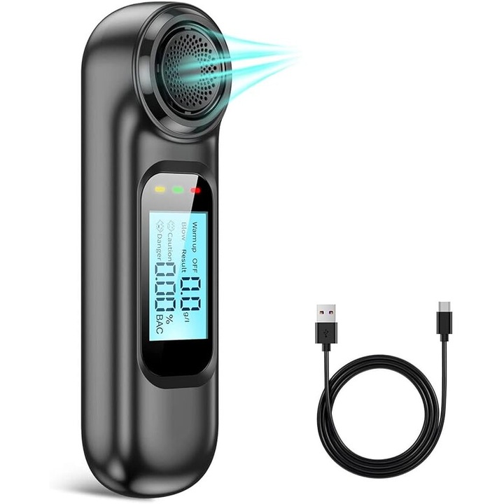 Тестер за алкохол, USB презареждаем, безконтактен, висока прецизност, черен