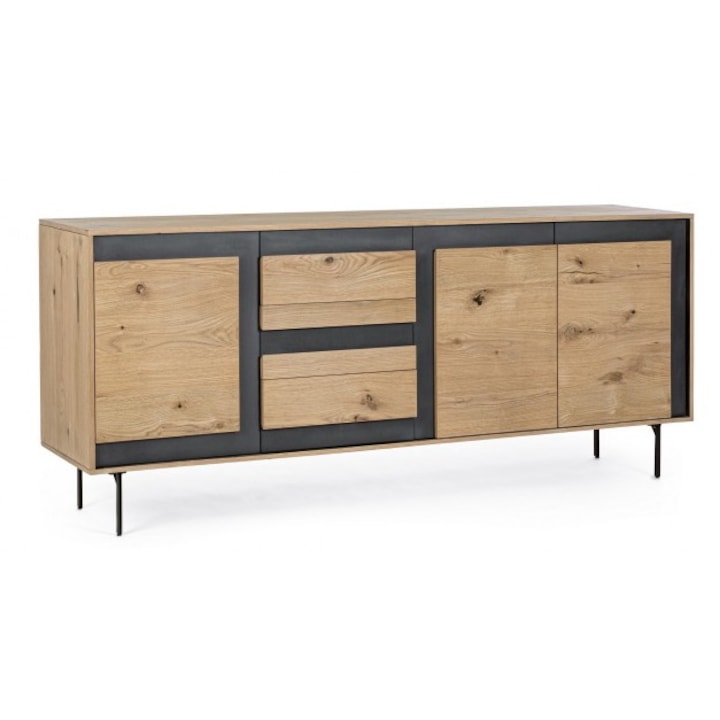 Скрин, 3 врати, 3 чекмеджета, мдф, Stanwood, 200x45x85 см, черен