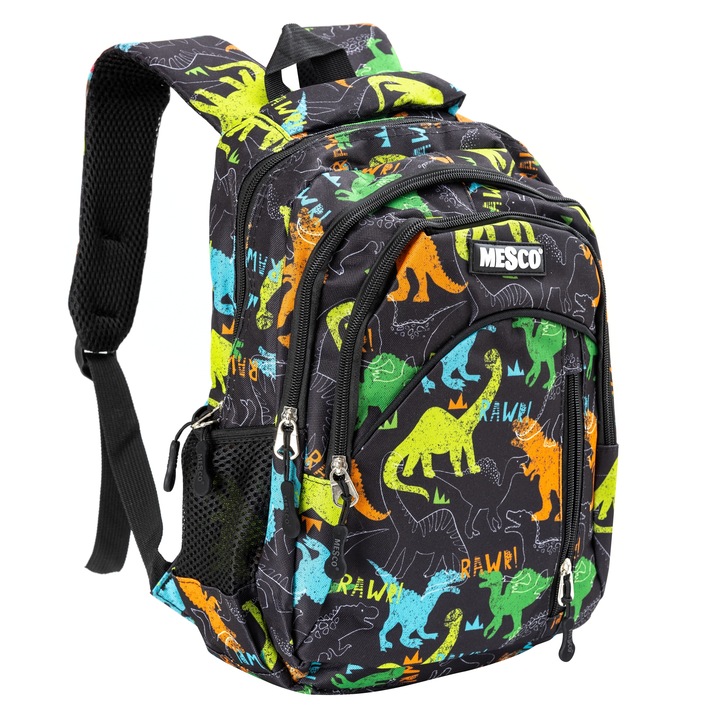 Ghiozdan scoala Mesco 4 compartimente, Dinozauri, Multicolor, 38 x 25 x 15 cm