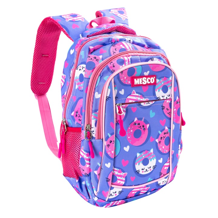 Iskolatáska Mesco 4 rekeszes, Dongosi, lila/rózsaszín, 38 x 25 x 15 cm