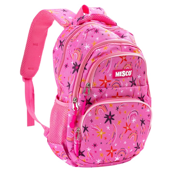 Iskolatáska Mesco 4 rekeszes, csillagok, rózsaszín, 38 x 25 x 15 cm