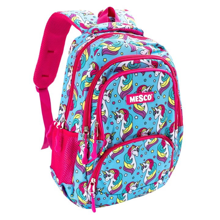 Iskolatáska Mesco 4 rekeszes, Unikornisok, Többszínű, 38 x 25 x 15 cm