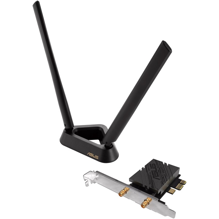Мрежова карта ASUS PCE-BE92BT, BE9400, Магнетизирана основа, Поддържа 6GHz, 320MHz лента, WPA3, Bluetooth 5.4, Съвместимост само с дънни платки на Intel