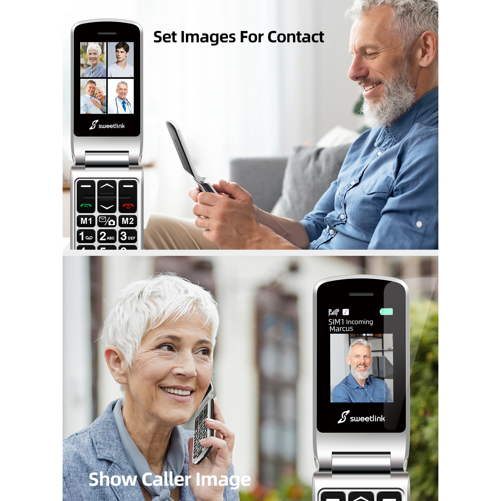 SweetLink F1 Plus Telefon mobil pentru seniori, taste mari, meniu in limba Romana, dual SIM, buton SOS, Pentru Varstnici, Bluetooth, lanterna, radio, Stand Incarcare, negru