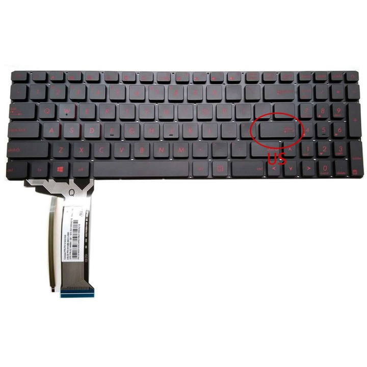 Клавиатура за Black Asus 0KN1-971ND21 осветена, RGB, US оформление без рамка малък вход 0KNR0-461FND00, 0KNR0-461GUS00, 6037B0172901, Rog, Zephyrus, M15, 502GW, GU502