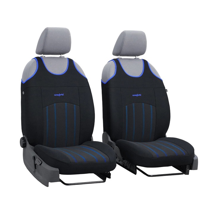 Set de 2 huse pentru scaune auto, cu pernite pentru centura de siguranta, Pok-Ter Comfort Albastru