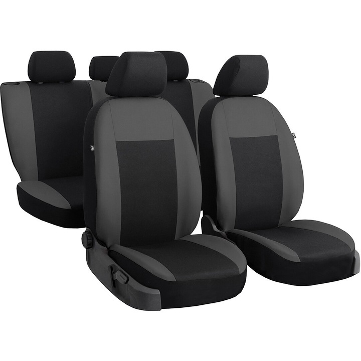Set huse Scaune Auto Universal, Pok-Ter Drive, 9 bucati, compatibil cu airbag, tesatura 100% respirabila, Gri