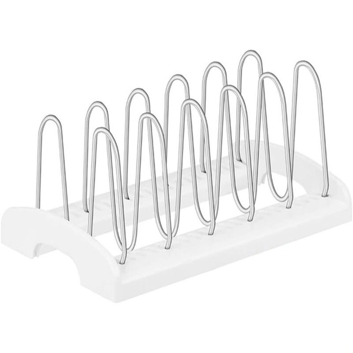 Suport Metalic Pentru Capace Oale, Farfur, Tigai Si Tocatoare De Bucatarie, 5 separatoare, TOIITKQ, Alb