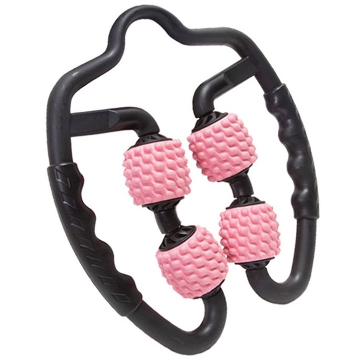 Масажор за ръце, шия, ханш, крака, 4 ролки, TOIITKQ, розов