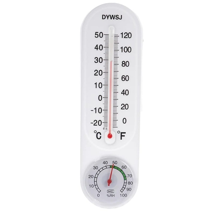 Стенен термометър, вътрешен, PVC, от -20C до +50C, бял